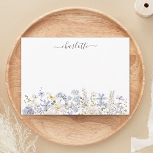 Aquarellblaue Blumen Elegantes Monogramm Floral Mitteilungskarte