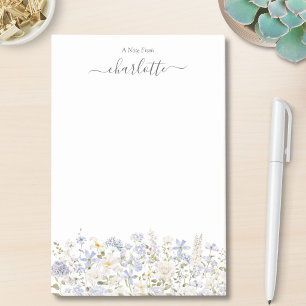 Aquarellblaue Blumen Elegantes Monogramm Floral Post-it Klebezettel