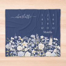 Aquarellblaue Blumen Florale Baby-Meilenstein