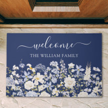 Aquarellblaue Blumen Florale Elegante Begrüßung