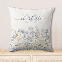 Aquarellblaue Blumen Florales Elegantes Monogramm