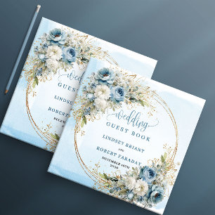 Aquarellblaue Blumen Goldene Hochzeitseingangslist Gästebuch
