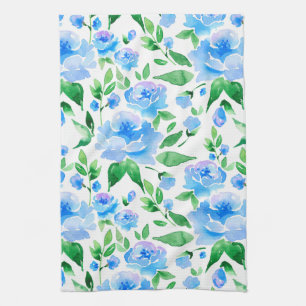 Aquarellblaue Blumen Handtuch
