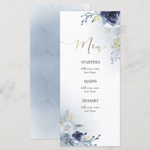 Aquarellblaue Blumen Menü Menükarte