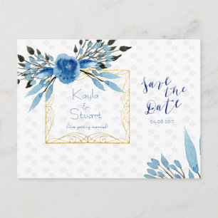 Aquarellblaue Blumen Save The Date Hochzeit Ankündigungspostkarte