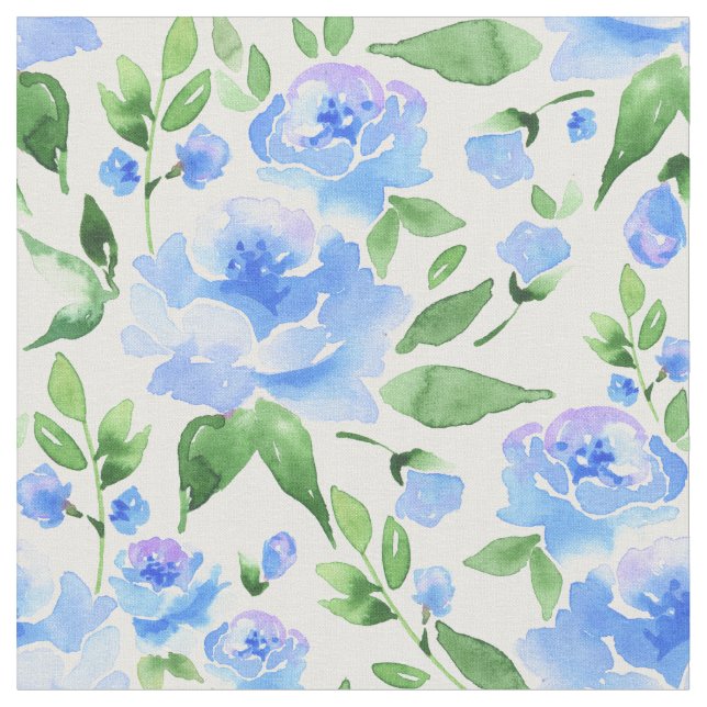 Aquarellblaue Blumen Stoff (Nahaufnahme)