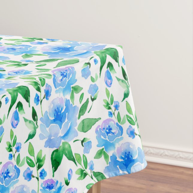 Aquarellblaue Blumen Tischdecke (Beispiel)