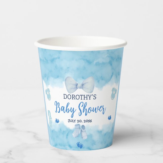 Aquarellblaue Cloud Pastellpinsel Baby Boy Dusche Pappbecher (Vorderseite)