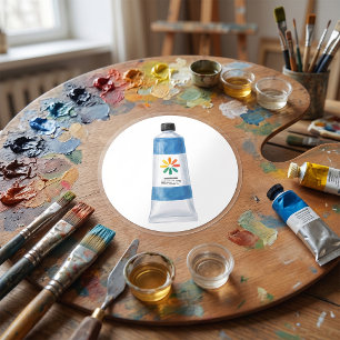 Aquarellblaue Farbtube Illustration Runder Aufkleber