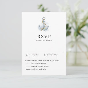 Aquarellblaue florale Anker Hochzeit im maritimen  RSVP Karte