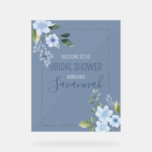 Aquarellblaue Florale Hochzeitsdusche Willkommen Acrylschild