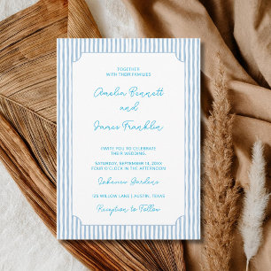Aquarellblaue gestreifte Hochzeit Klassische Hochz Einladung
