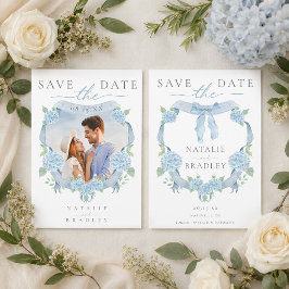 Aquarellblaue Hortensien-Foto Save-the-Date Einladung