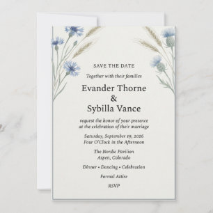 Aquarellblaue Kornblumen- & Weizenhochzeit  Einladung