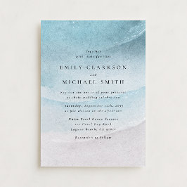 Aquarellblaue Küstenstrand-Hochzeitseinladung Ankündigung