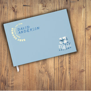 Aquarellblaue minimalistische Babyparty für einen Gästebuch
