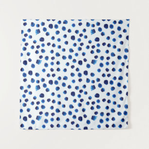 Aquarellblaue Polka-Punkte nahtloses Muster Wandteppich