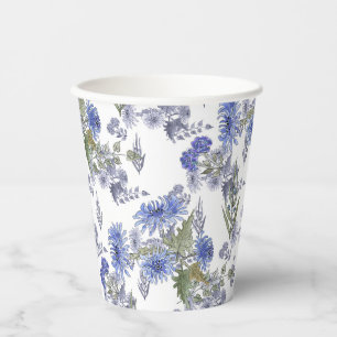 Aquarellblaue Rose Blume federn weißes Napki Pappbecher