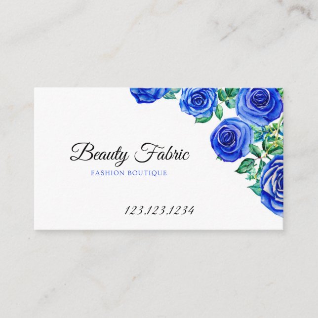 Aquarellblaue Rose Kleidung Boutique Visitenkarte (Vorderseite)