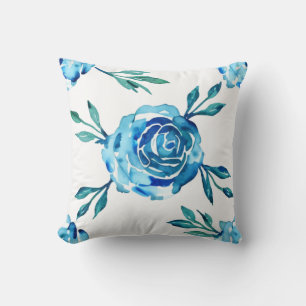 Aquarellblaue Rose und Folien Kissen