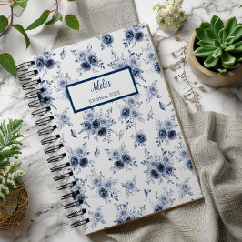 Aquarellblaue Rosen Personalisiertes Journal Notiz Notizbuch