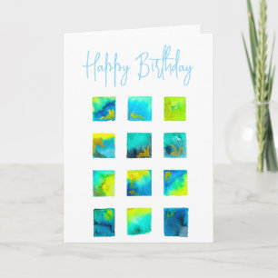 Aquarellblaue und grüne Quadrate Karte