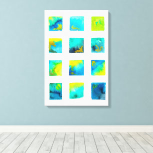 Aquarellblaue und grüne Quadrate Leinwanddruck