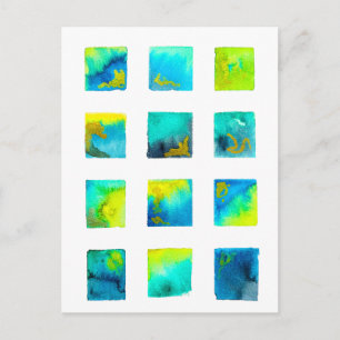 Aquarellblaue und grüne Quadrate Postkarte