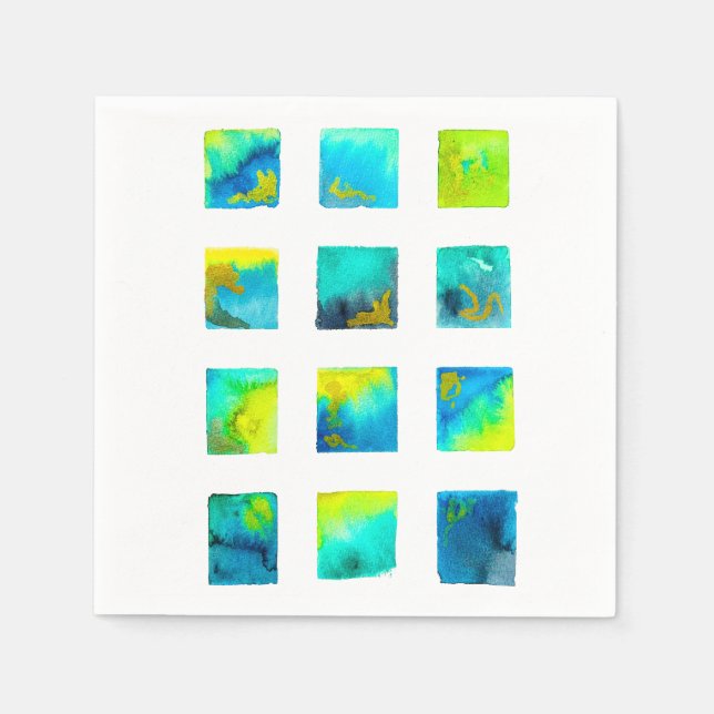 Aquarellblaue und grüne Quadrate Serviette (Vorderseite)