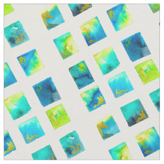 Aquarellblaue und grüne Quadrate Stoff