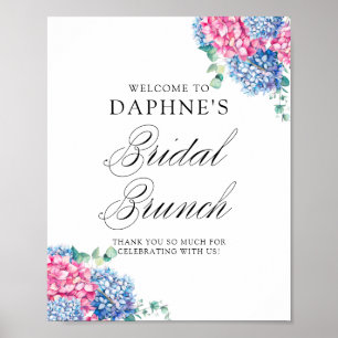 Aquarellblaue und rosa Hortensien Brautbrunch Poster