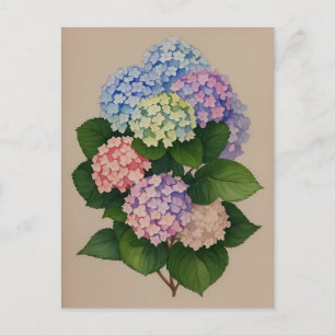 Aquarellblaue und violette Hortensienblüte Postkarte