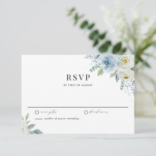 Aquarellblaue und weiße Blumen Gartenhochzeit RSVP Karte