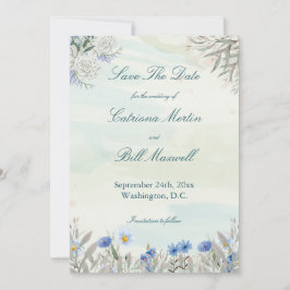 Aquarellblaue Wildblume Save the Date Karte