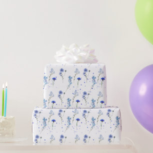Aquarellblaue Wildblumenhochzeit  Geschenkpapier