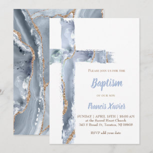 Aquarellblauer Age Kreuzung Taufe Einladung
