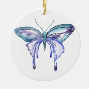 Aquarellblauer lila Schmetterling Keramikornament