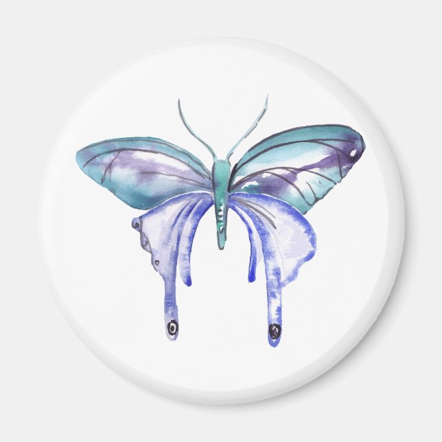 Aquarellblauer lila Schmetterling Magnet (Vorne)