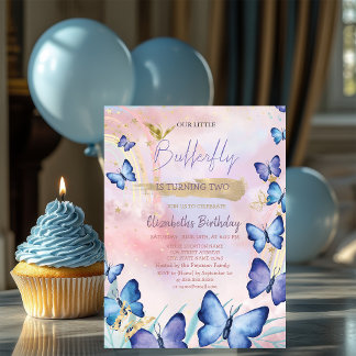 Aquarellblauer Schmetterling Regenbogen Geburtstag Einladung