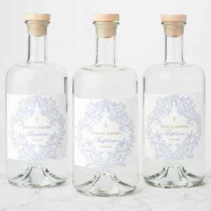 Aquarellblauer Wappen Baby Boy Taufe Alkoholflaschenetikett