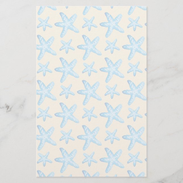 Aquarellblaues Starfish-Muster Briefpapier (Vorderseite)