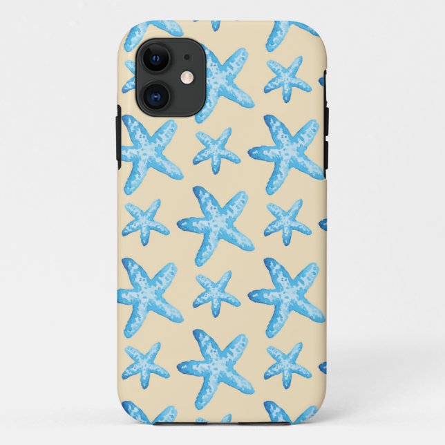 Aquarellblaues Starfish-Muster Case-Mate iPhone Hülle (Rückseite)