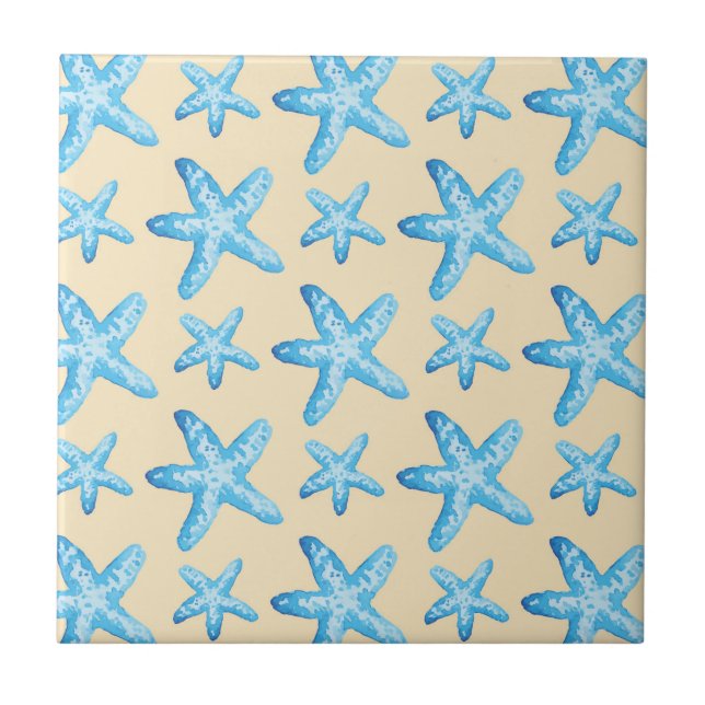 Aquarellblaues Starfish-Muster Fliese (Vorderseite)