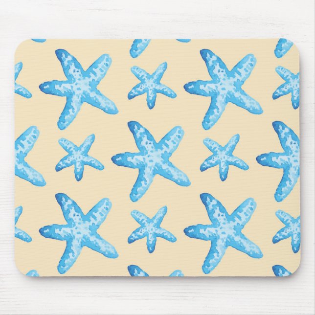 Aquarellblaues Starfish-Muster Mousepad (Vorne)