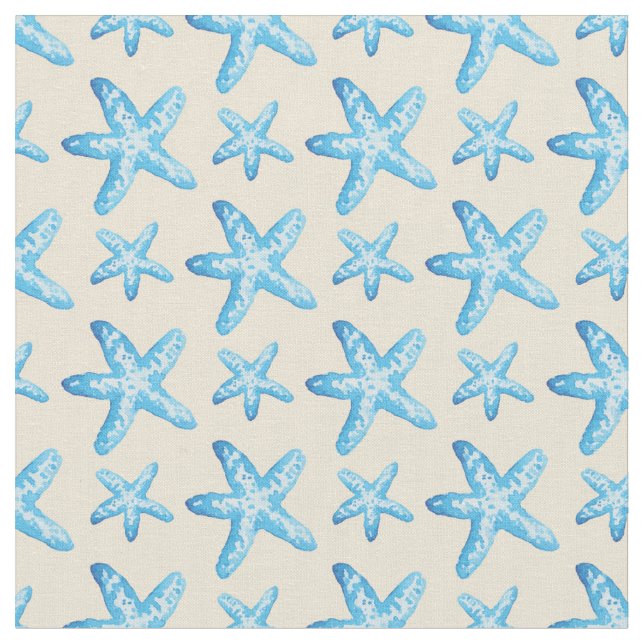 Aquarellblaues Starfish-Muster Stoff (Nahaufnahme)