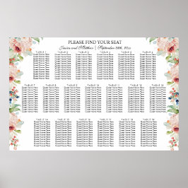 Aquarellblume 19 Tische Hochzeitssitze Poster
