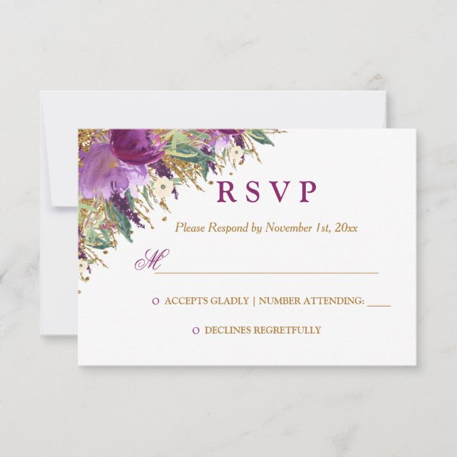 Aquarellblume Amethyst Wedding RSVP (Vorderseite)