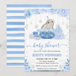 Aquarellblume Arktis Siegel Babydusche Einladung