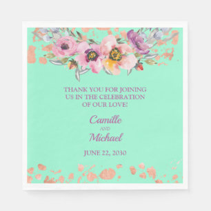 Aquarellblume auf Neo Minze mit Rose Gold Serviette