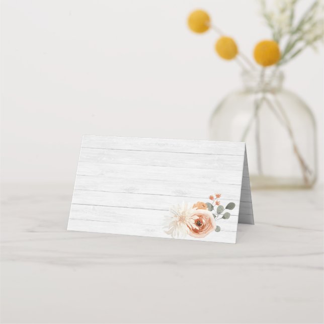 Aquarellblume auf Platzkarten aus hellem Holz (Vorderseite)